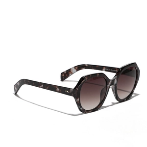 Oversized retro polygon sunglasses with marble pattern frames and brown gradient lenses