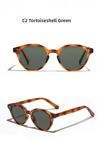 Détail de lunettes de soleil rétro en écaille, verres vert foncé et décorations d'ailes