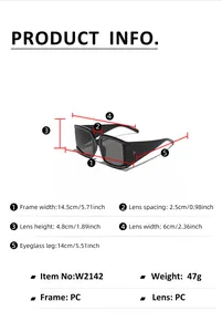 Tabella taglie per occhiali da sole quadrati oversize con dimensioni della montura PC