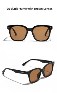 Close-up of black oversized square frame sunglasses with tea lenses and rivet details
