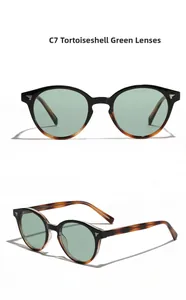 Détail des lunettes de soleil C7 monture demi-écaille et verres vert foncé de près