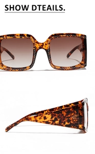 Dettagli di occhiali da sole oversize tartarugati con strass argentati incastonati