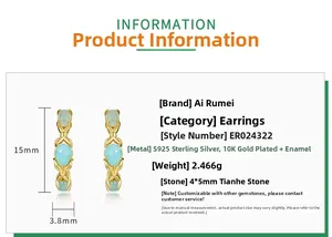Macro shot of S925 silver C-shape earrings featuring Amazonite and 10K gold plating