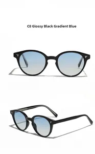 Détails de lunettes de soleil rondes rétro en TR90 noir avec verres dégradés bleus