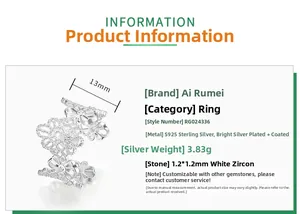 Macro view of S925 sterling silver ring featuring hollow floral lace and white zircon