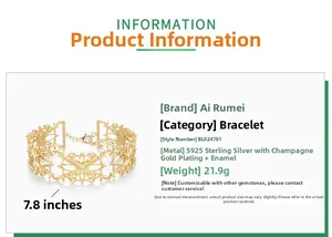 Detail showing S925 sterling silver champagne gold hollow filigree bracelet specifications