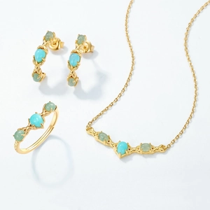 Exquisite 925 sterling silver jewelry set with amazonite gemstones in a gold finish