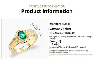 Détail macro d'une bague en or brossé avec émeraude ovale et micro-pavage de diamants