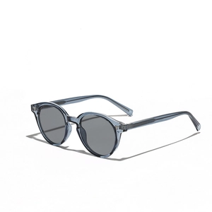 Lunettes de soleil rondes rétro en TR90 avec monture bleu-gris et verres gris foncé