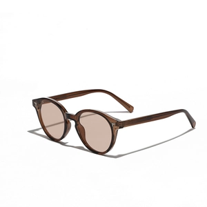Lunettes de soleil rondes TR90 ambre vintage avec monture translucide et verres marron