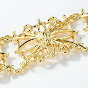 Exquisite hollow filigree gold plated S925 sterling silver open bangle bracelet