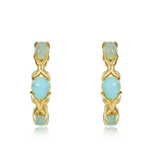 925 Sterling Silver Amazonite C-Shaped Stud Earrings Necklace Luxury Gold Plated Natural Stone Geometric Jewelry For Women Gift