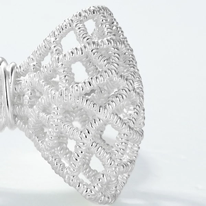 S925 sterling silver lace bow ring with hollow woven pattern and matte finish