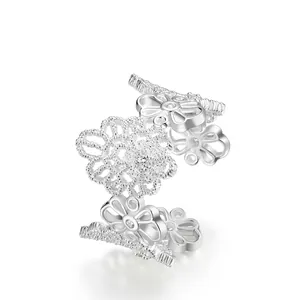 French Lace Hollow Zircon Ring S925 Sterling Silver Adjustable Opening Finger Ring For Women Luxury Jewelry Elegant Gift