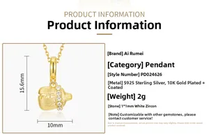 Spécifications du pendentif biberon en argent S925 avec placage en or 10K et zircons blancs