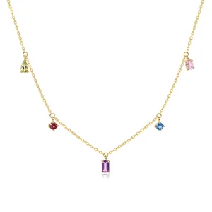 Collana a Nappa in Argento Sterling S925 Geometrica con Ametista Pendente in Pietre Colorate Placcato Oro per Donna Gioielli