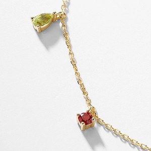 Collana in argento S925 dorato con gemma verde a goccia e pietra rossa rotonda