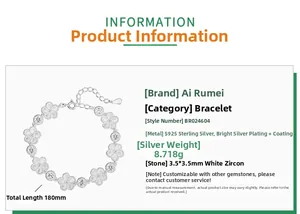 Détails du bracelet en argent S925 filigrane fleur de prunier avec zircons blancs
