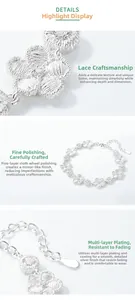 Vue détaillée du bracelet en argent S925 avec fleurs de prunier et dentelle filigranée