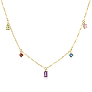 Collana in argento S925 placcato oro con pietre preziose colorate e geometriche