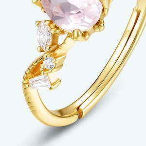 Luxurious S925 gold-plated ring featuring heart-shaped pink crystal and marquise stones
