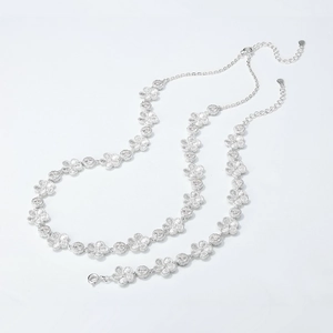 Ensemble collier et bracelet en argent sterling S925 avec fleurs aux pétales brossés