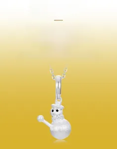 Detailed view of the handcrafted brushed S925 sterling silver snowman pendant necklace