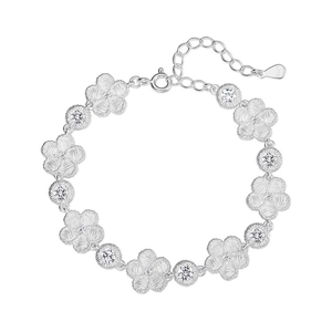 Bracelet artisanal en argent sterling S925 avec motif de fleur de prunier filigrané