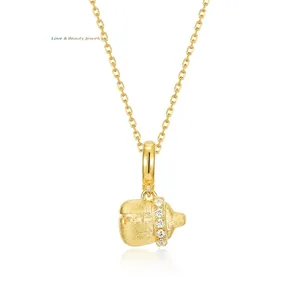 Collier Pendentif Biberon en Argent Sterling 925 Plaqué Or 10K Texture Brossée à la Main Zirconia Bijoux Femme
