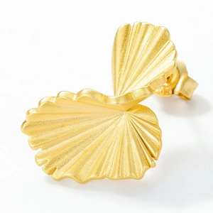 Brushed S925 sterling silver gold plated ginkgo leaf stud earrings in minimalist style