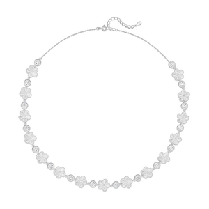 Squisita collana in argento S925 con delicato pizzo floreale e pietre di zircone lucide