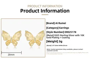 Fiche technique détaillée pour boucles d'oreilles papillon S925 en argent de 20mm
