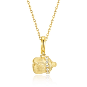 Collier avec pendentif biberon en argent S925 doré avec finition brossée et zircons