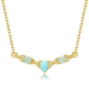 S925 sterling silver V-shape necklace with blue amazonite and green gemstones
