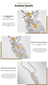 Detailed view of S925 sterling silver orchid pendant with handmade brushed metal texture