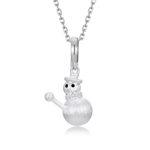Cute S925 sterling silver snowman pendant necklace with brushed finish and zircon stones