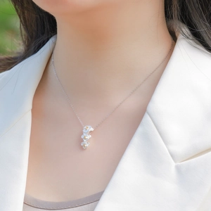 Elegant S925 sterling silver necklace with three stacked orchid floral pendants for women