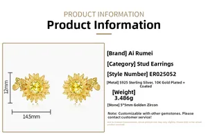 Details von S925 Sterling Silber Sonnenblumen-Ohrringen mit 5x5mm gelben Zirkoniasteinen