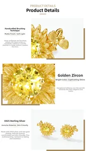 Makroaufnahme von S925 Silber Sonnenblumen Ohrringen mit Zirkon und gebürsteter Textur