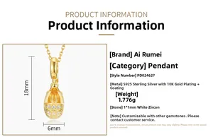 Detail showing S925 sterling silver gold baby shoe pendant with size specifications