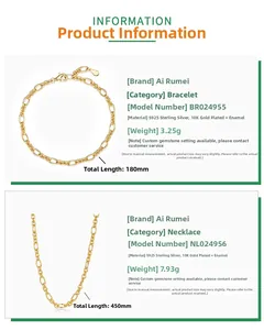 Detail of S925 sterling silver paperclip chain necklace and bracelet in 10K gold plating