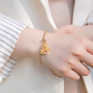 925 silver gold plated necklace with ballerina and crystal ball charms on model