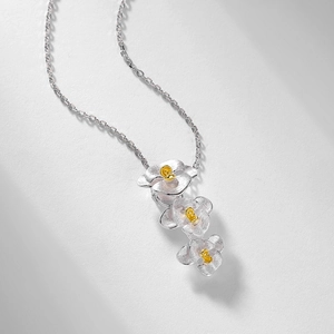 Elegant S925 sterling silver orchid flower necklace with three brushed matte floral pendants