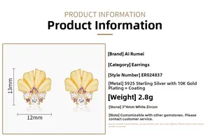 Detailed spec sheet for ginkgo leaf earrings in S925 silver with pink and white zircon