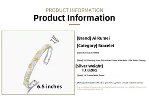 Detailed specs of S925 silver daisy cuff bangle with 10K gold and cubic zirconia