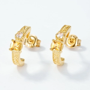Vintage 925 silver 10k gold plated earrings with square citrine and floral engraving