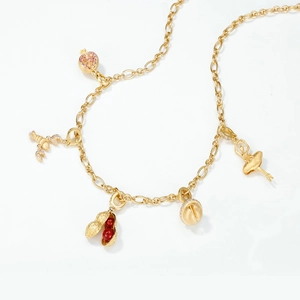 925 silver gold-plated necklace with unique charms including lobster and ballerina
