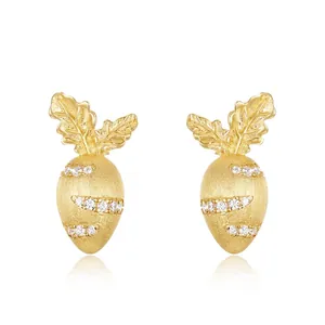 925 Sterling Silver Gold Plated Carrot Stud Earrings For Women Hand Brushed Metal Zirconia Cute Vegetable Fashion Jewelry