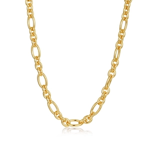 Polished 925 sterling silver Figaro chain necklace with golden finish for women