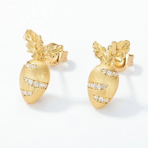 S925 silver gold-plated carrot earrings with matte finish and sparkling zircon stones